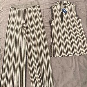 House of Harlow 1960 Black & Cream Striped Wide-Leg Knit Pant and Top Set Size M